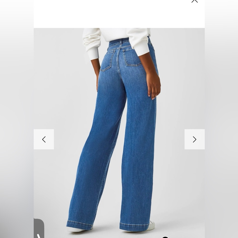Spanx wide leg front seamed vintage indigo jeans